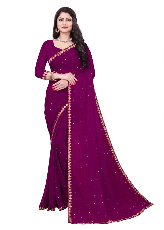 Hanira - Lycra Blend Solid Saree for Women (Purple, 6.3 m)