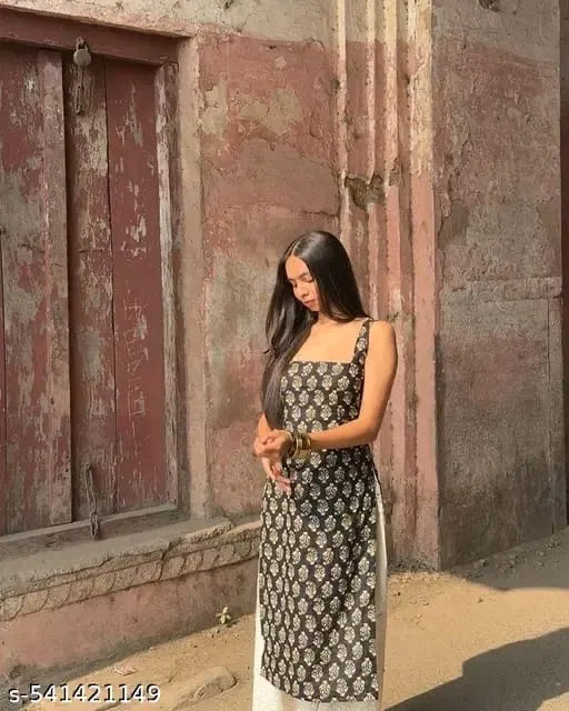 Hanira - Women's Printed Straight Sleeveless Kurta
