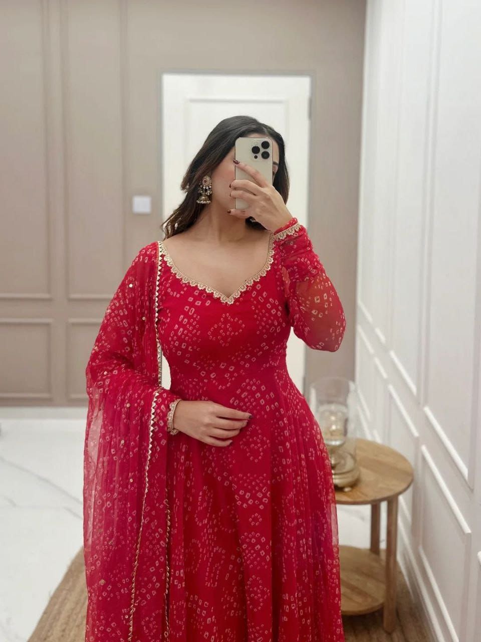 Hanira - Women'S Red Bandhani Styles Gown