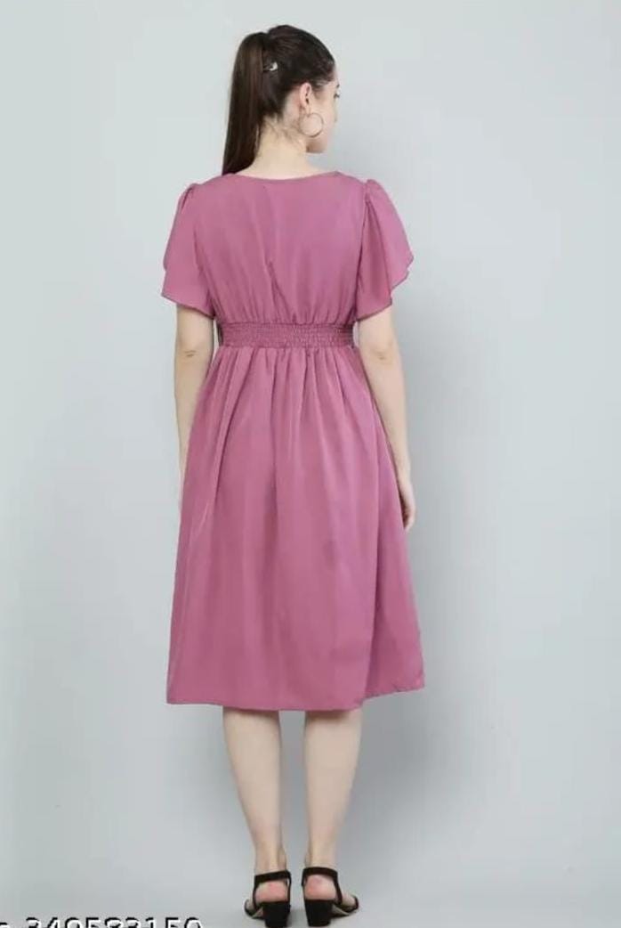 Hanira - Women Pink Solid Viscose Rayon Fit And Flair Dress