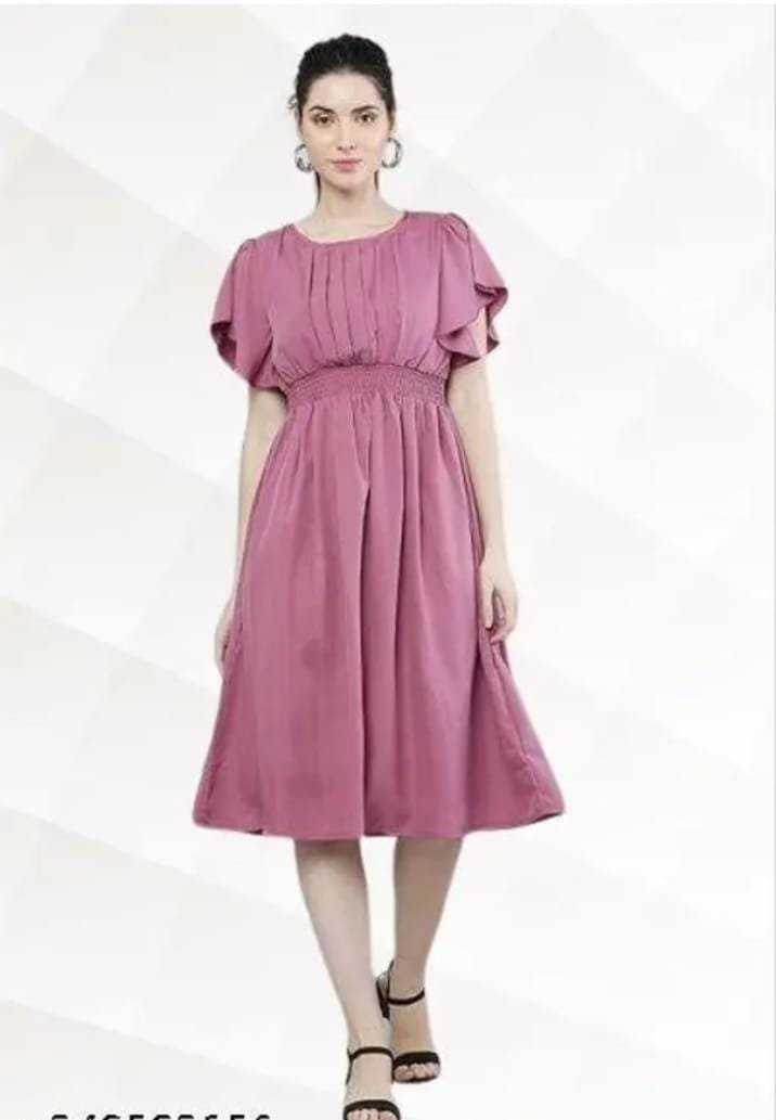 Hanira - Women Pink Solid Viscose Rayon Fit And Flair Dress