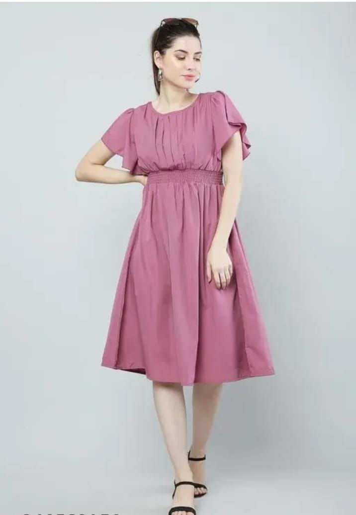 Hanira - Women Pink Solid Viscose Rayon Fit And Flair Dress