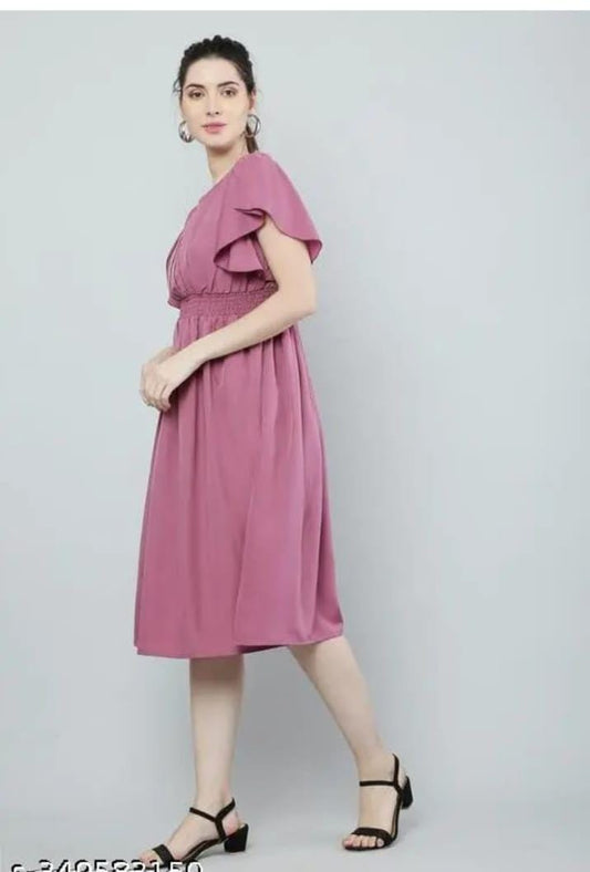 Hanira - Women Pink Solid Viscose Rayon Fit And Flair Dress