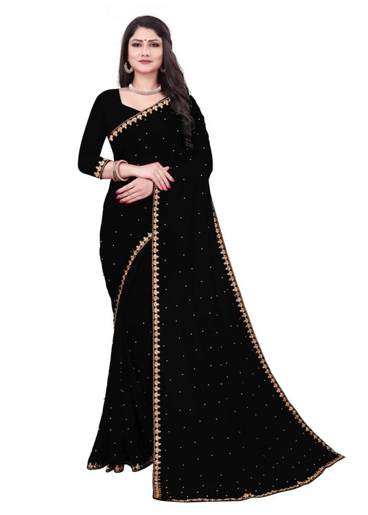 Hanira - Lycra Blend Solid Saree for Women (Black, 6.3 m)