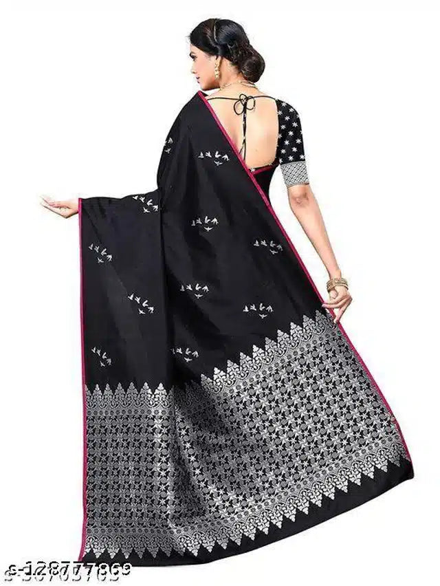 Hanira - Jacquard Saree With Blouse For Women (Black, 6.3M)