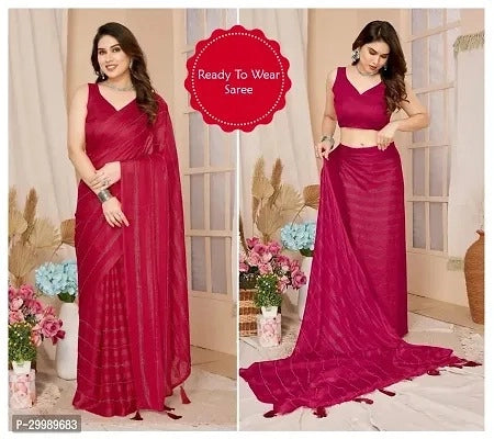 Hanira - Georgette Striped Saree for Women (Pink, 6.3 m)
