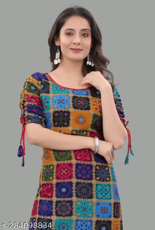 Hanira - Printed Kurti for Women (Blue,M)