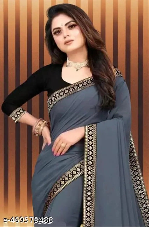 Hanira - Lycra Blend Solid Saree for Women (Black, 6.3 m)
