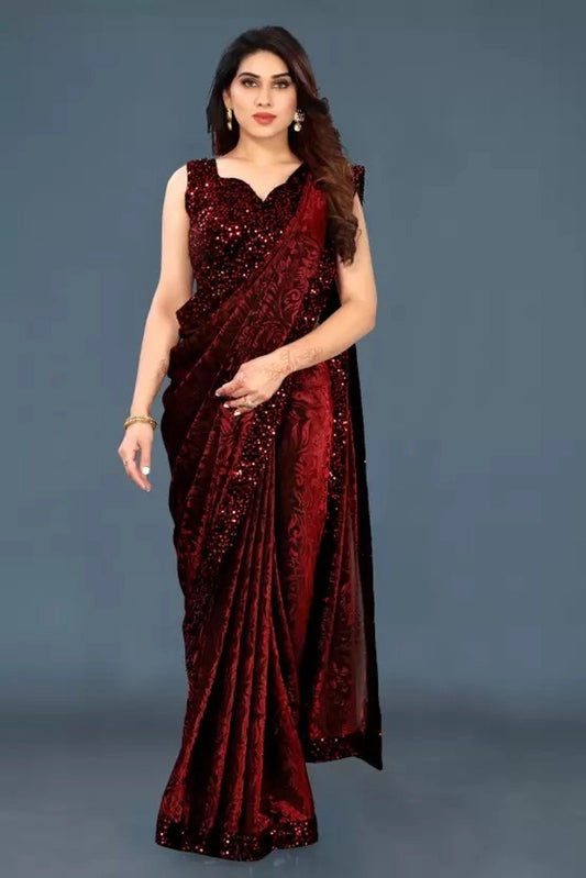 Hanira - Lycra Blend Solid Saree for Women (Navy Blue, 6.3 m)