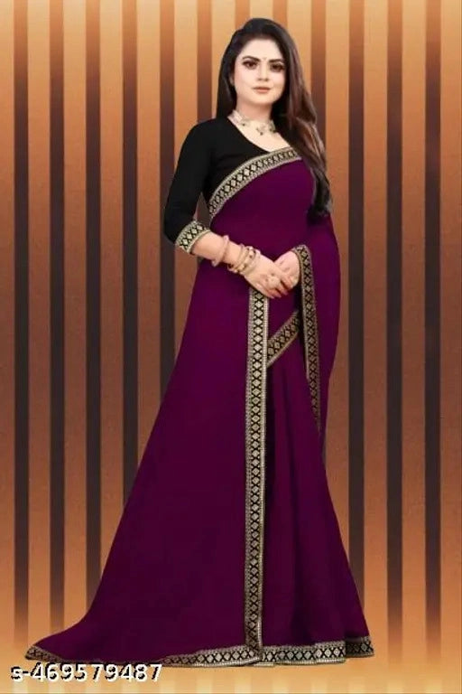 Hanira - Lycra Blend Solid Saree for Women (Black, 6.3 m)