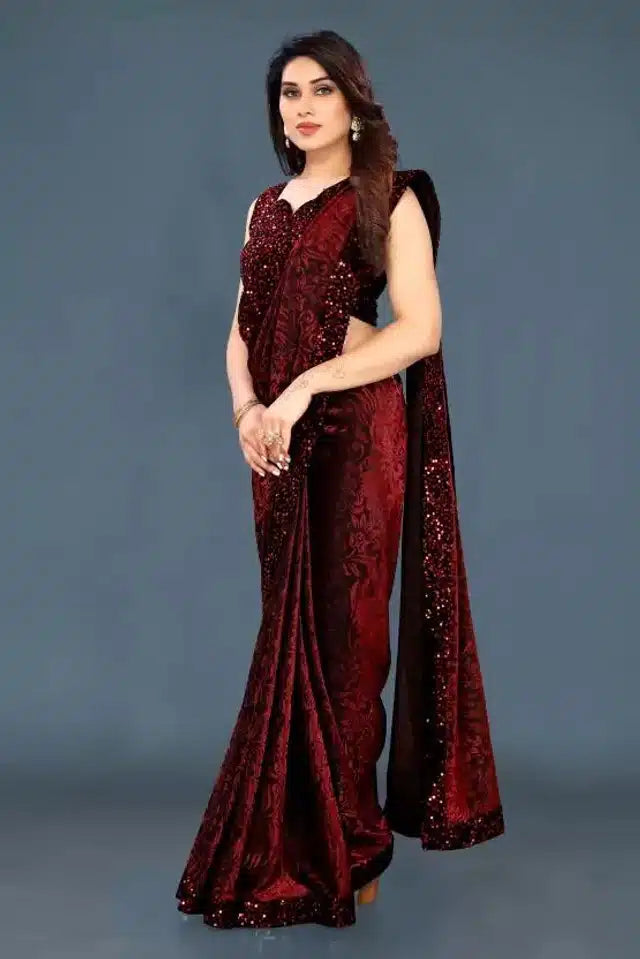 Hanira - Lycra Sequence Saree for Women (Purple, 6.3 m)