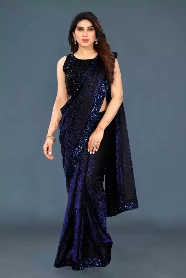 Hanira - Lycra Sequence Saree for Women (Purple, 6.3 m)