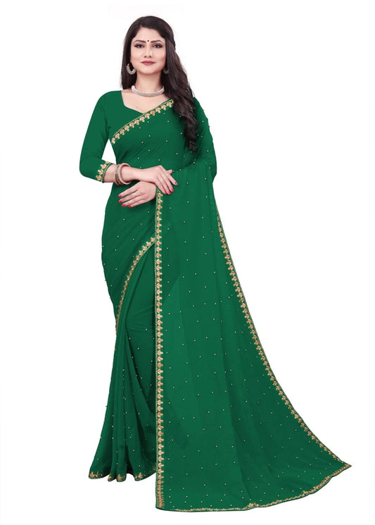 Hanira - Lycra Blend Solid Saree for Women (Green, 6.3 m)